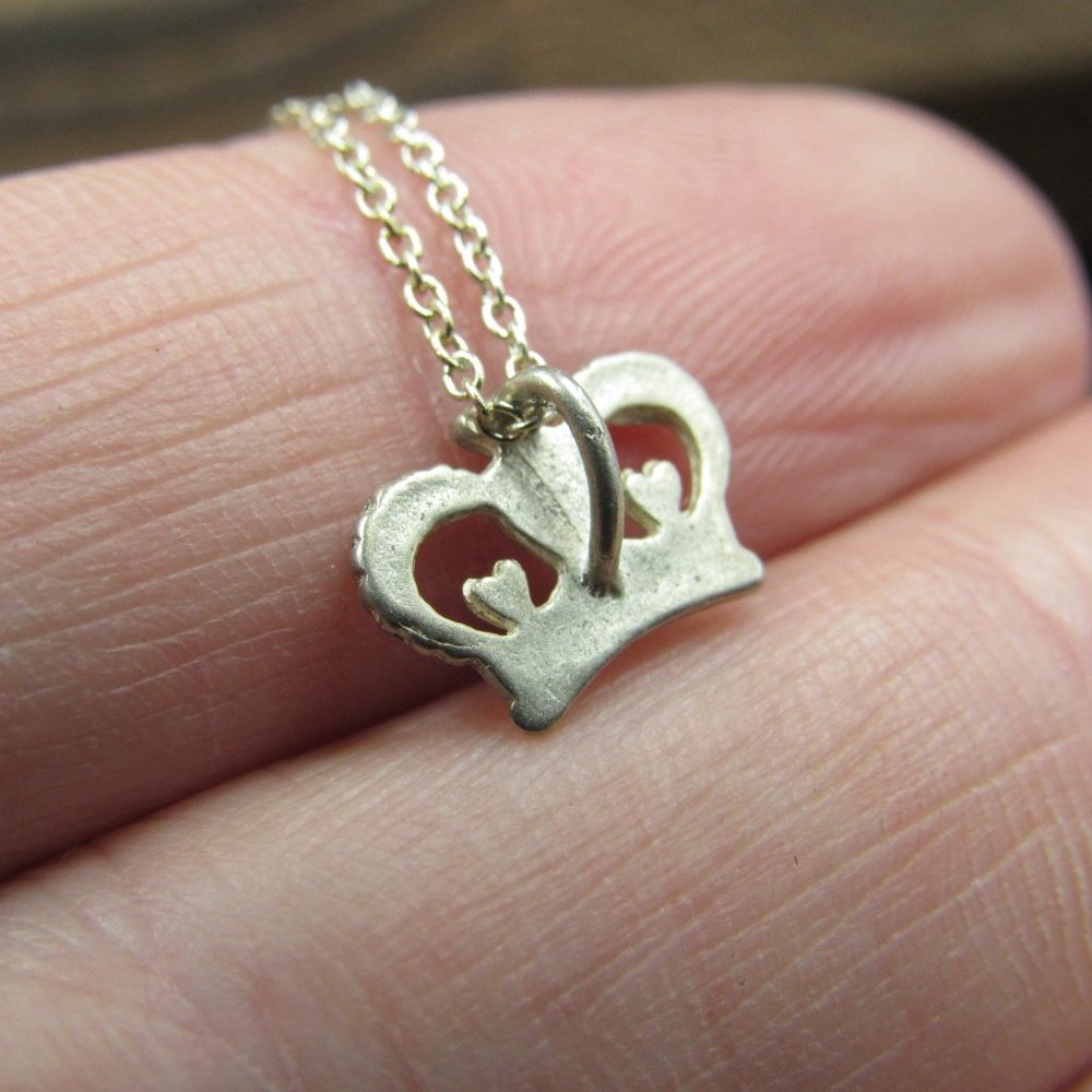 16" Sterling Silver Tiny Crown Rustic Pendant Nec… - image 4